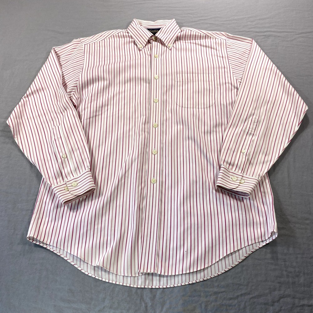 Brooks Brothers Shirt Mens Medium White Striped Button Up Casual Dress Adult‎